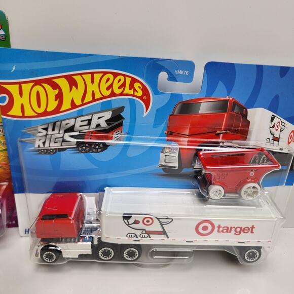 Hot Wheels Super Rigs Target Bullseye Truck & Johnny Lightning 1965 Chevy Wagon - Picture 2 of 5
